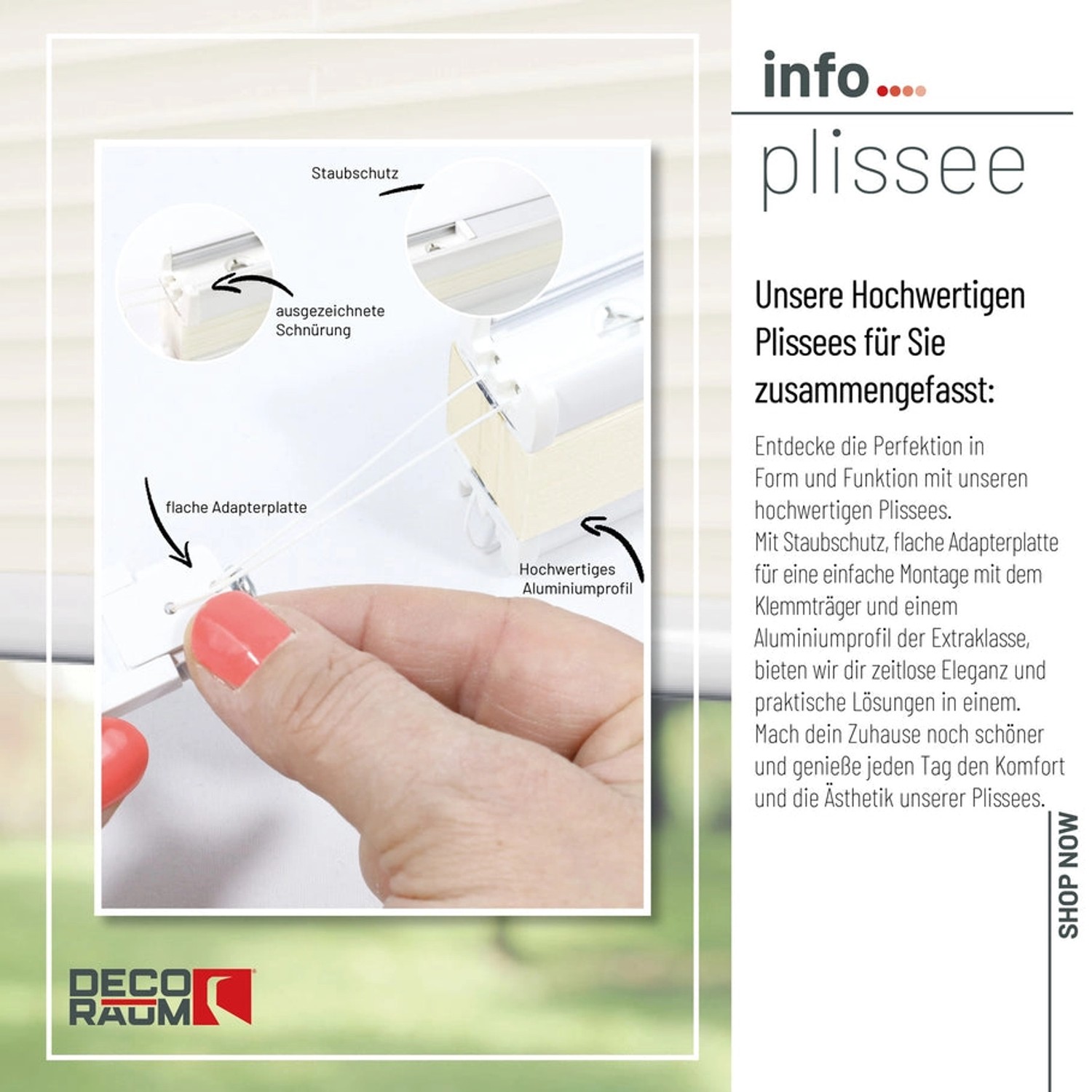 Detailaufnahme: Vanillefarbenes Deco-Raum Plissee Basic mit Klemmfix-Montage.