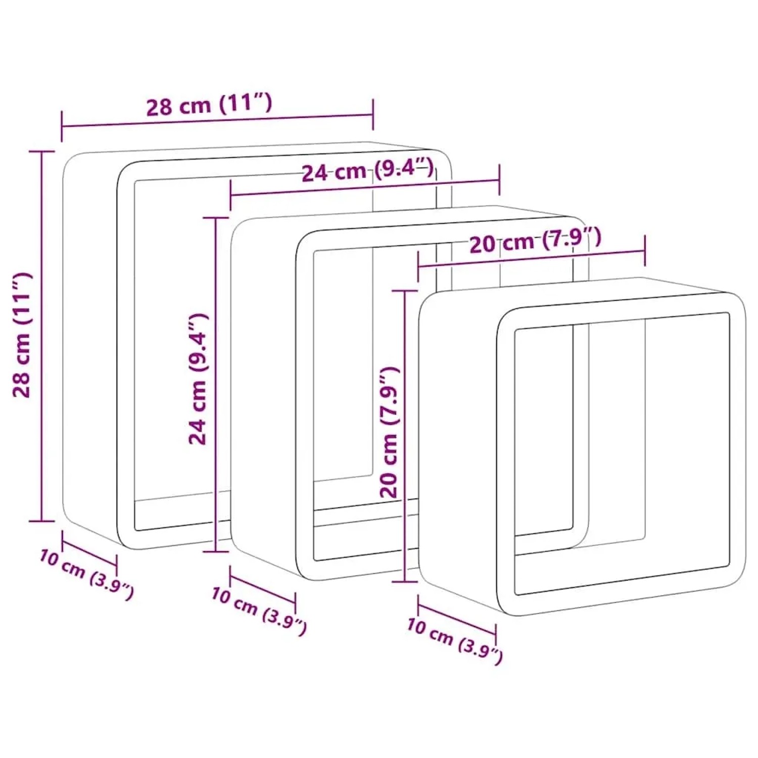 vidaXL Würfelregale 3 Stk Grau MDF 323954_10