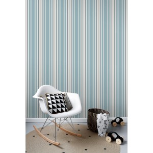 ESTAhome Vliestapete mit Streifen in Blau und Grau, Vintage-Look, 53cm breit.