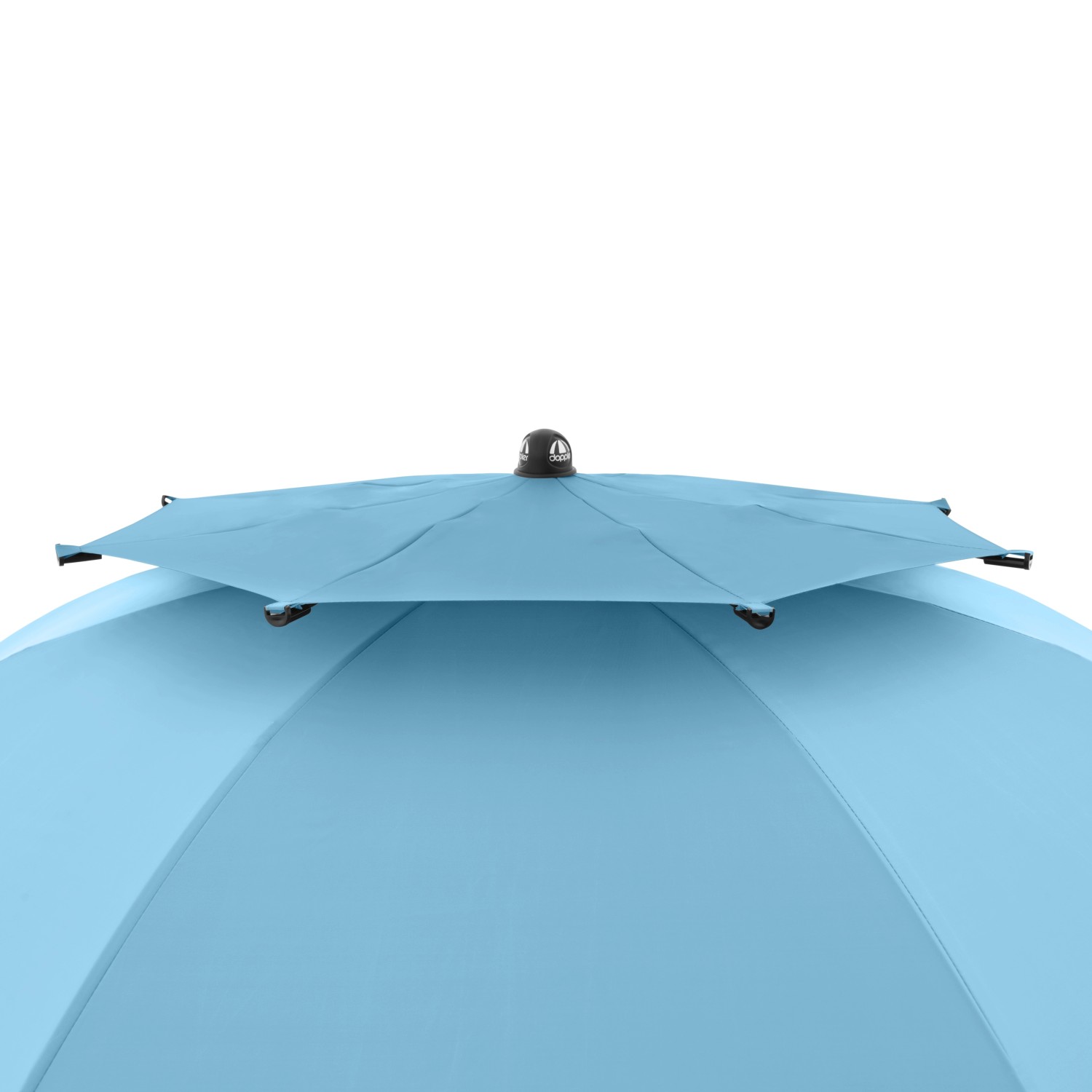 Detailaufnahme: Blauer Doppler Strandschirm Windprofi Neo 200 mit Windventil.