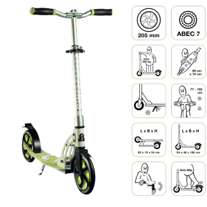 Six Degrees Aluminium Scooter mit Klappmechanismus und Ständer 205 mm Höhenverstellbar Lime Dream Testsieger