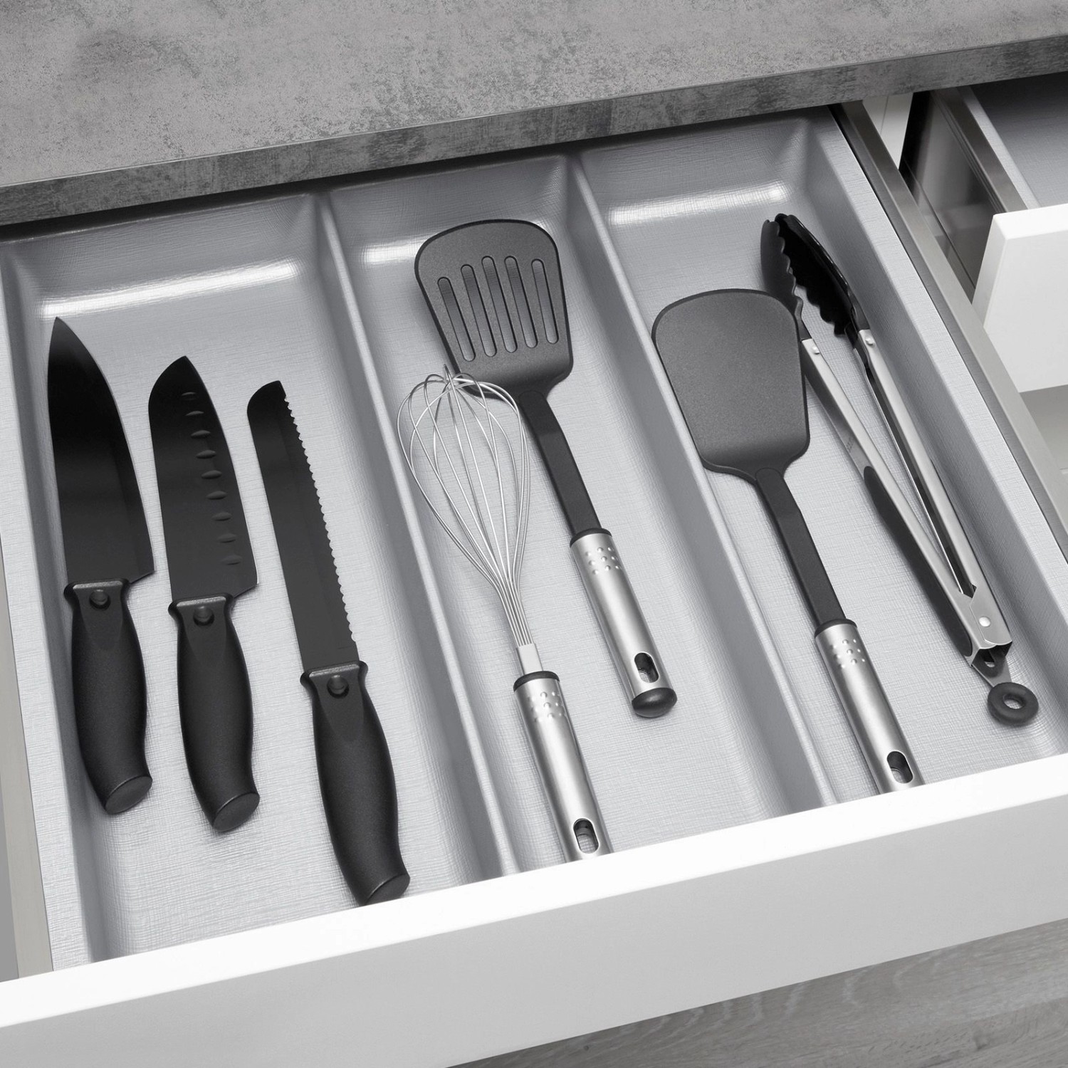SOTECH ORGA-BOX-3 Multifunktionseinsatz Tiefe 473 mm Höhe 50,5 mm Silbergrau Schubladeneinsätze Breite 491 mm_4