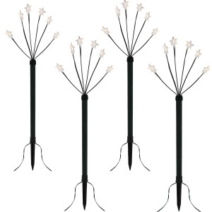 Mojawo 4 Stück LED Gartenleuchtstäbe 24 Sterne Warmweiß Sternenstäbe Batteriebetrieben