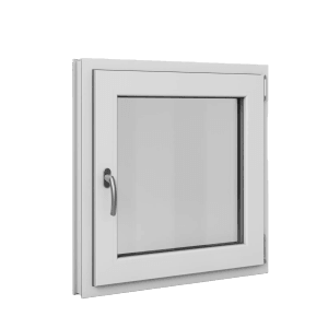 Weißes Roro Kunststofffenster Basic, 75x75 cm, DIN rechts, mit Dreh-Kipp-Funktion.