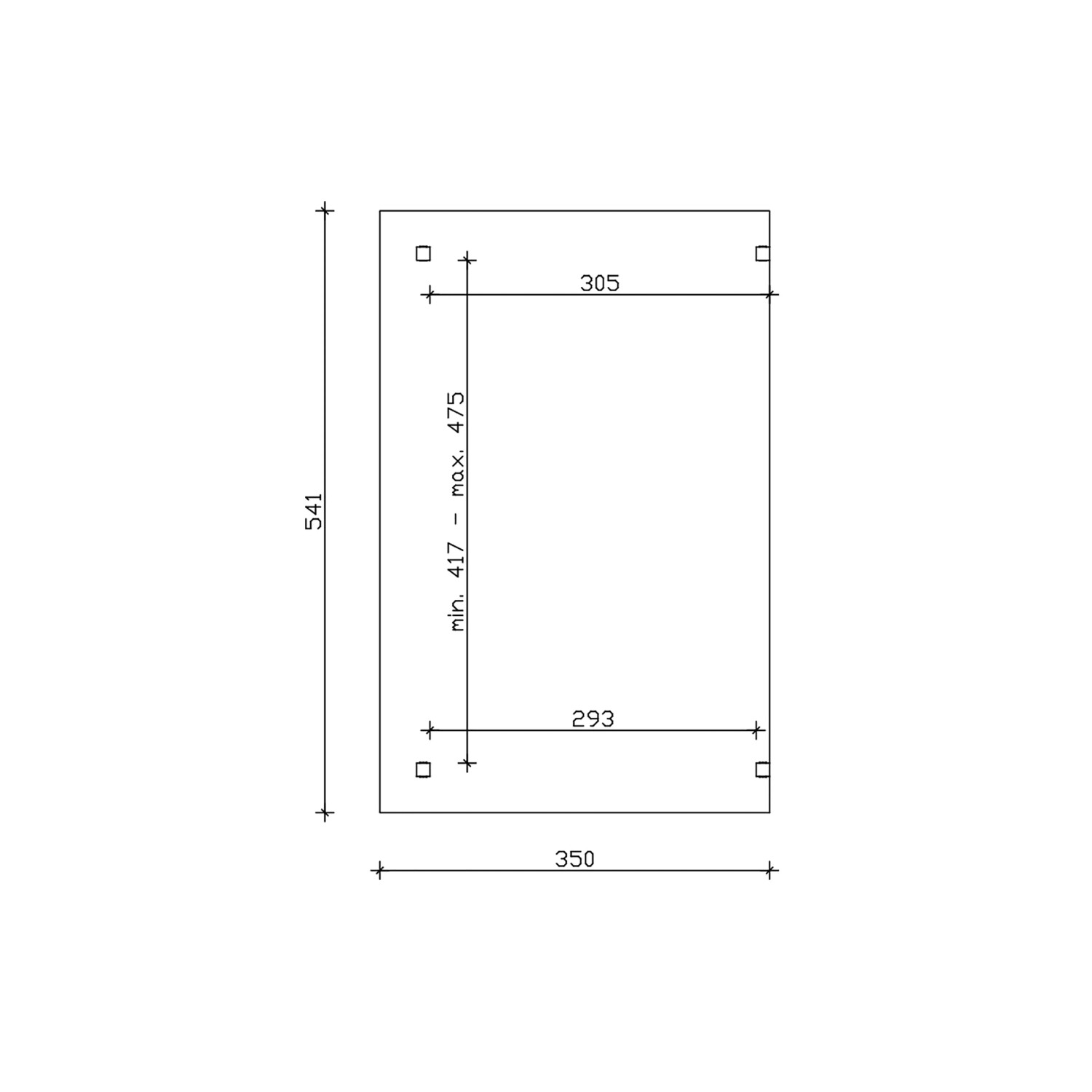 Technische Zeichnung der Skan Holz Terrassenüberdachung Sanremo, Maße: 541 x 350 cm.