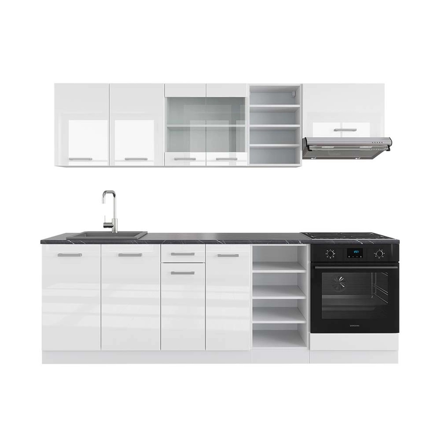 Vicco R-Line Küchenzeile Weiß Hochglanz/Weiß 240 cm AP Anthrazit günstig online kaufen