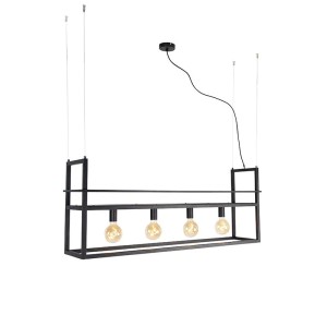 QAZQA Industrielle Hängelampe Schwarz, großes rechteckiges Cage Rack Gestell mit 4 E27-Fassungen.