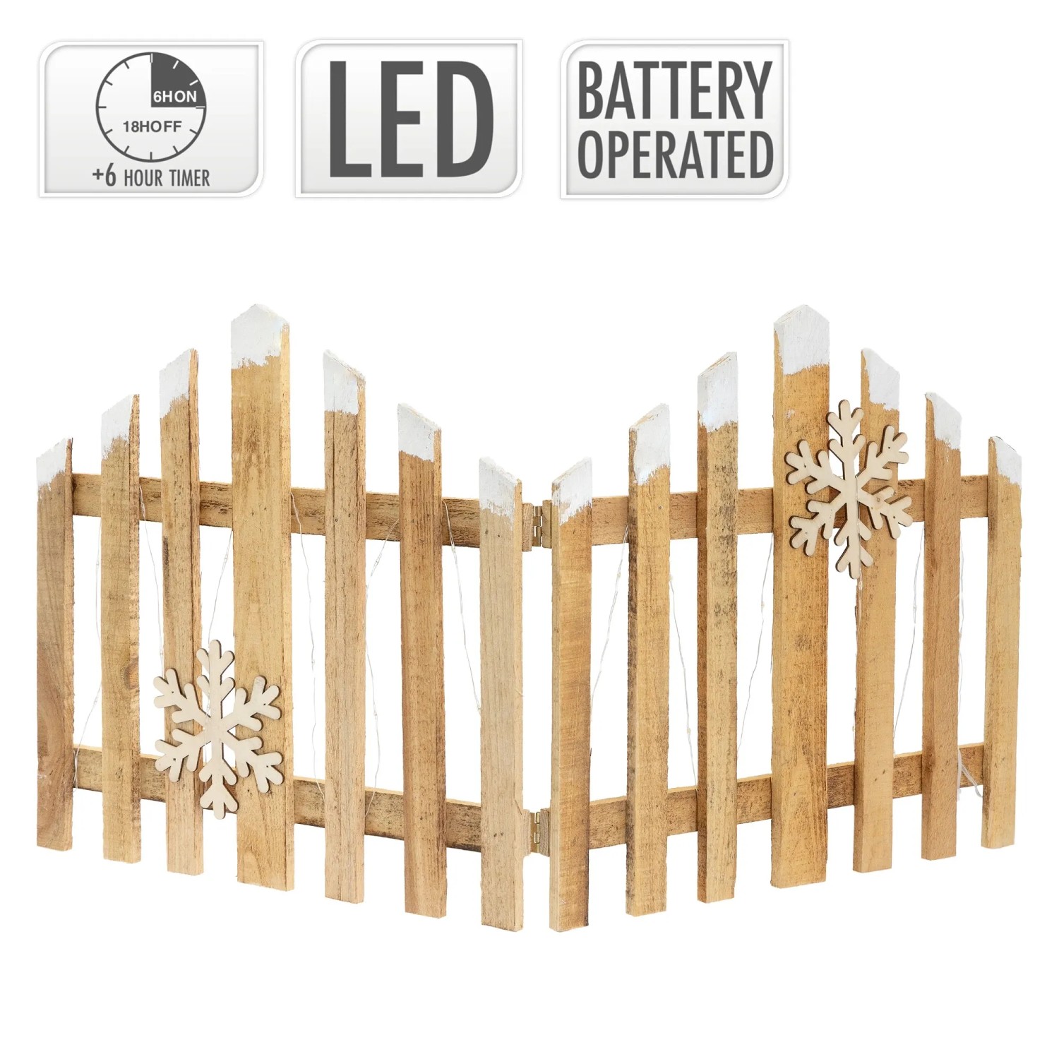 ECD Germany Deko Holz Zaun mit LEDs, warmweiß, 77x38 cm, festliche Weihnachtsdekoration.