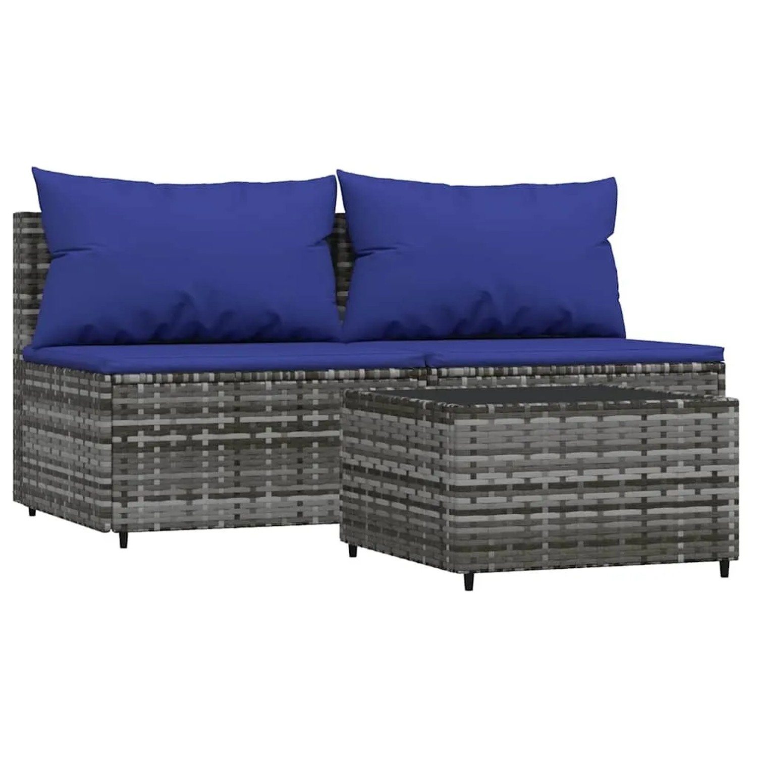 vidaXL 3-Tlg Garten-Lounge-Set mit Kissen Grau Poly Rattan 319851