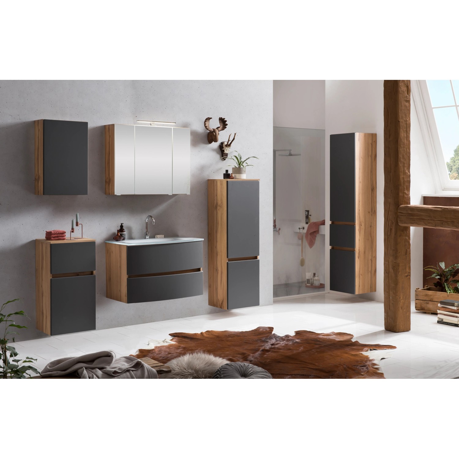 Held Möbel Einzelwaschtisch Salerno 80 cm, grau matt, mit zwei Schubladen und Softclose Funktion.