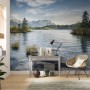 Vlies Fototapete „Am Ende des Tages“ mit See- und Bergmotiv im Wohnraum.