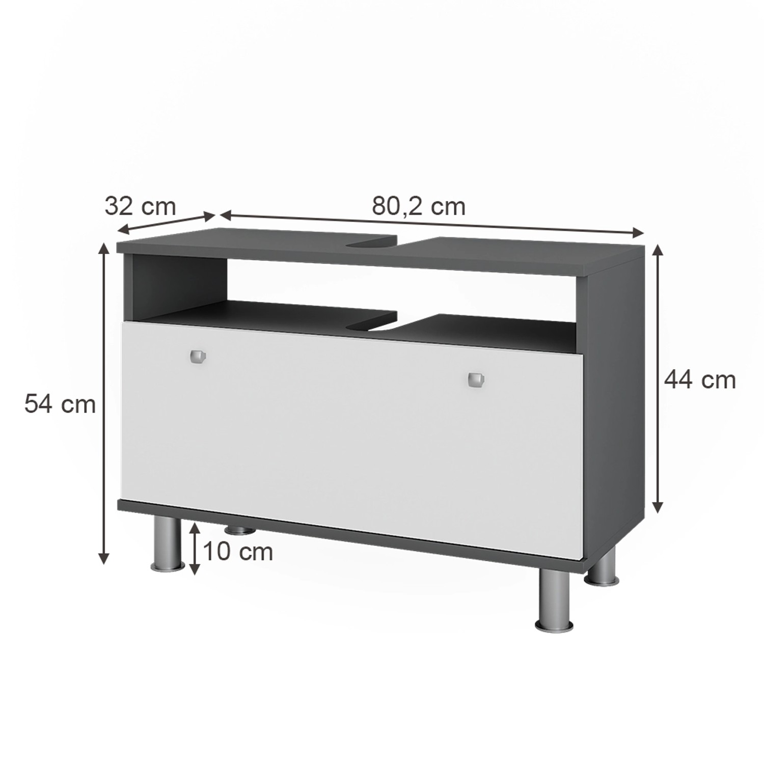 Waschbeckenunterschrank Fynn in Anthrazit/Weiß Hochglanz, 80x54 cm, mit Schublade.