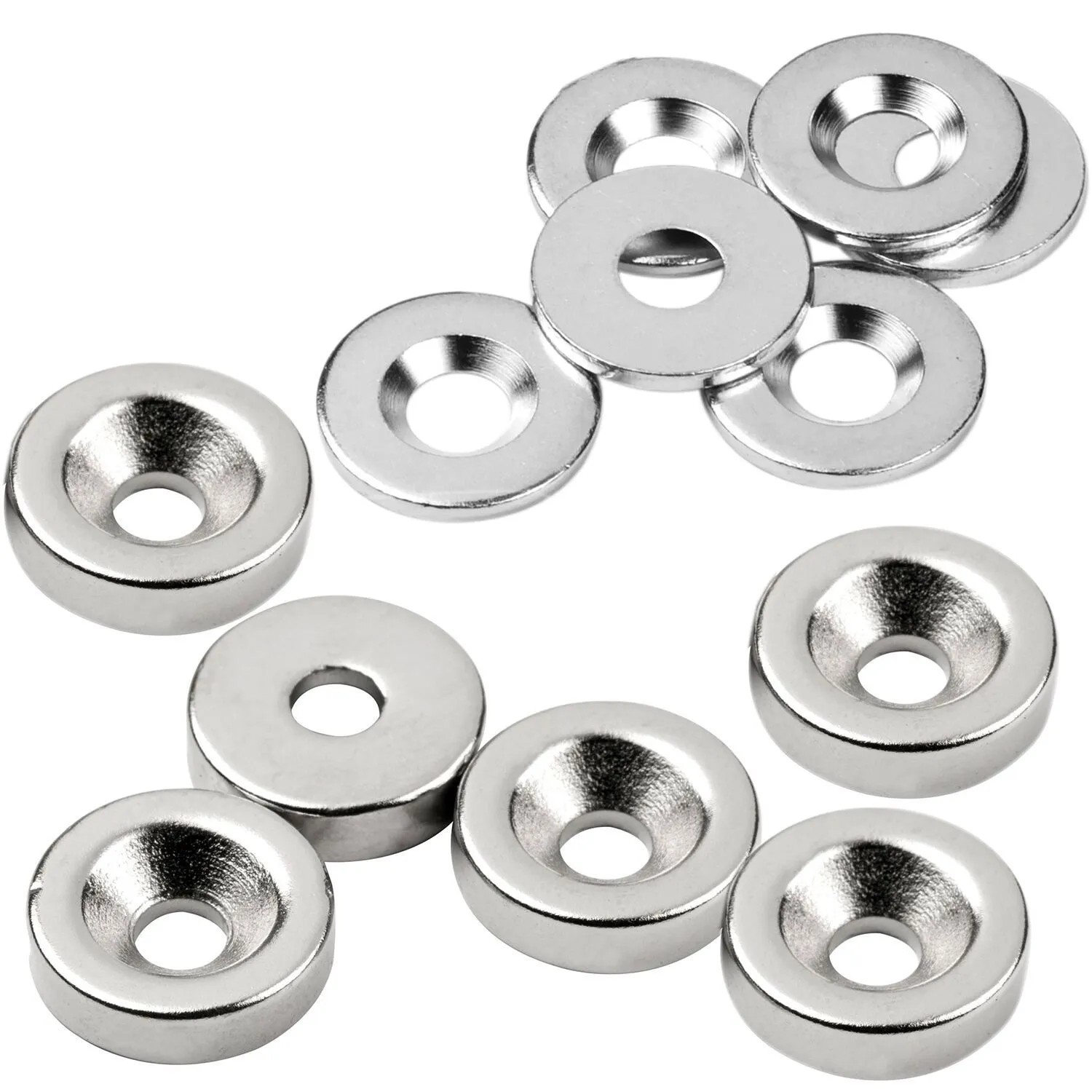 vasalat Neodym-Scheibenmagnete Rund Ø 15 mm mit Bohrung & Metallscheibe 12-teilig