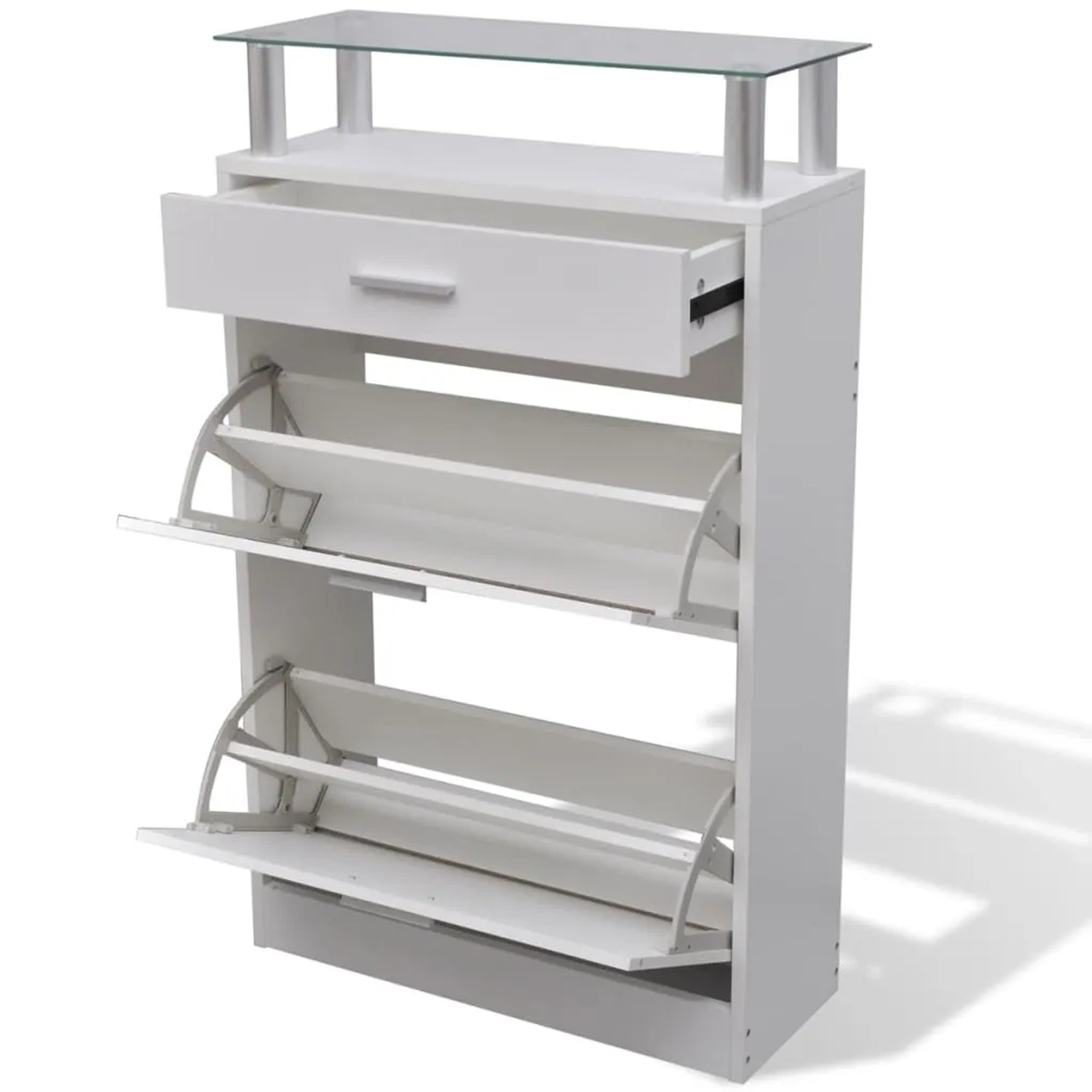 vidaXL Schuhschrank mit Schubfach und Oberem Glasregal Holz Weiß 241244_6