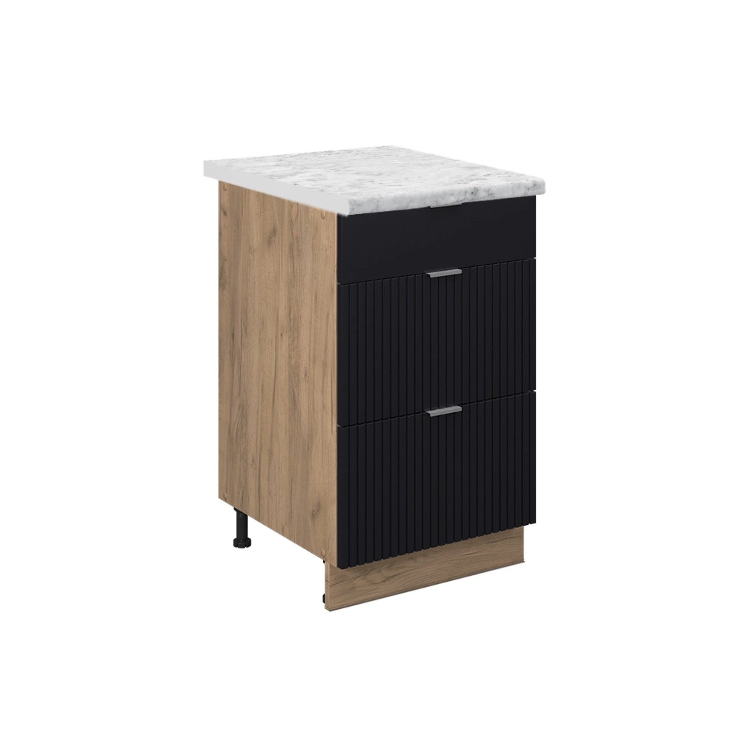Vicco Küchenunterschrank Fame-Line Schubladenschrank für die Küche Schwarz Gestreift 50 cm AP Eiche