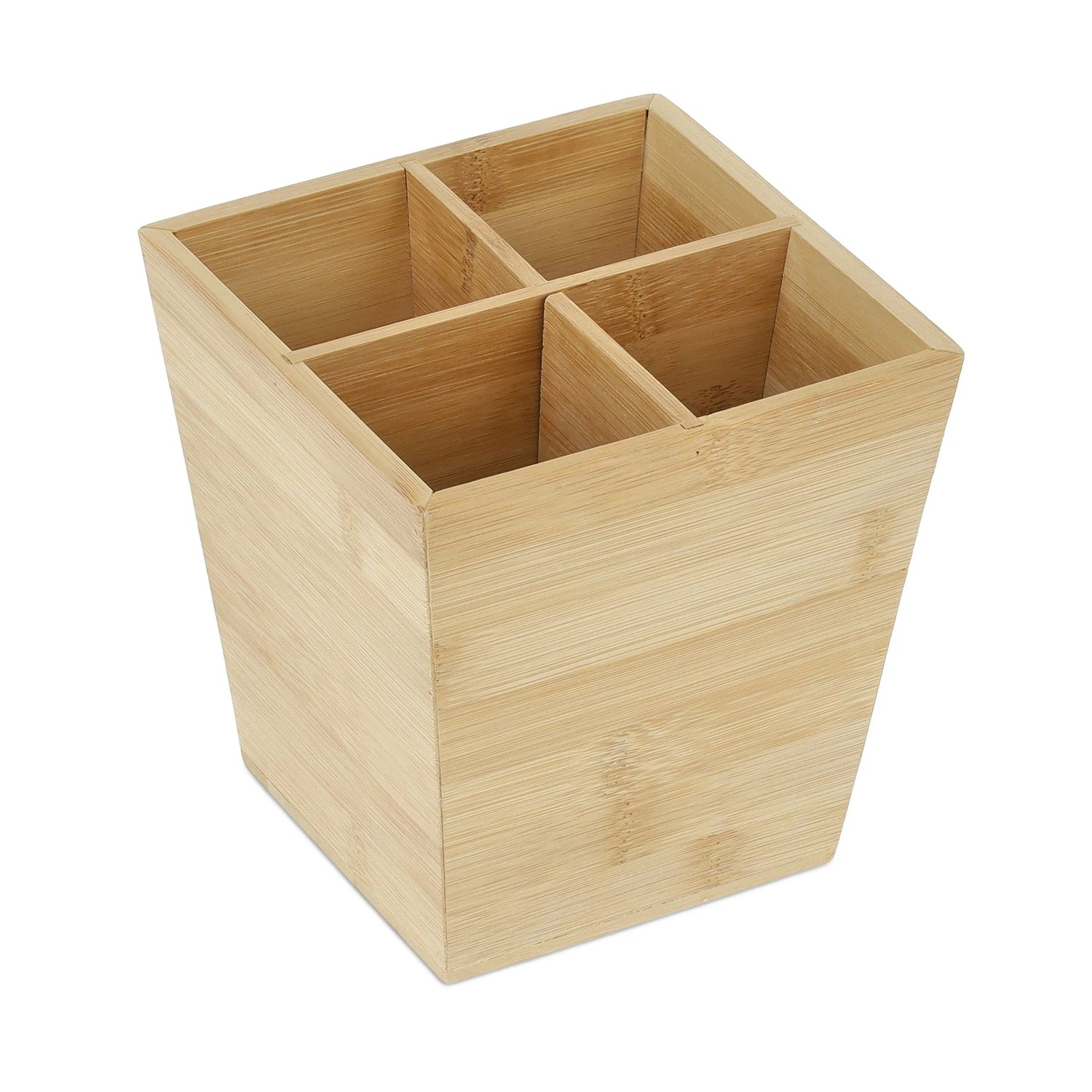 Relaxdays Stiftehalter Bambus Natur 4 Fächer 15,5 cm x 14,5 cm x 14,5 cm 480 g