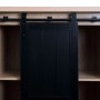 MCW Schrank K75 naturfarben mit schwarzer Schiebetür, Schubladenkommode mit Fächern.