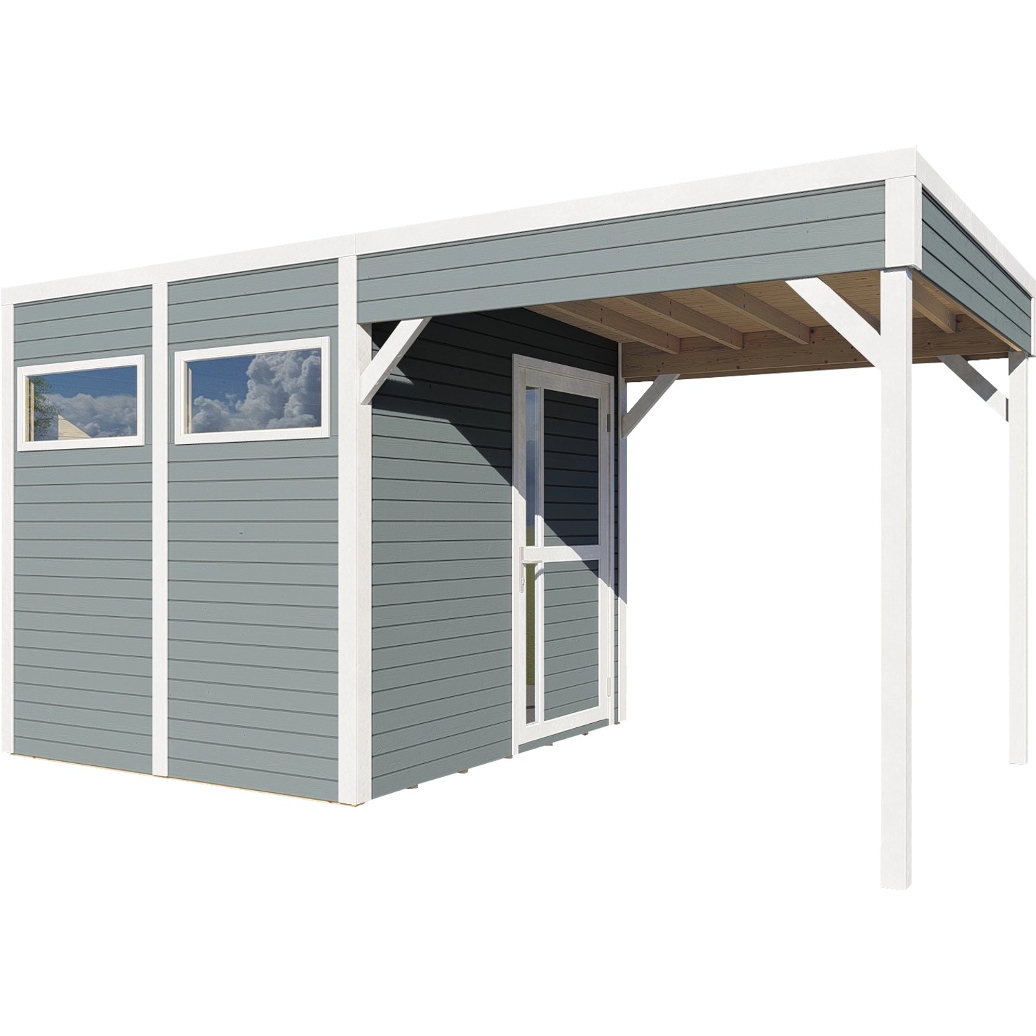 Bertilo Holz-Gartenhaus Cubus 2 Lounge Hellgrau 449 cm x 234 cm FSC®
