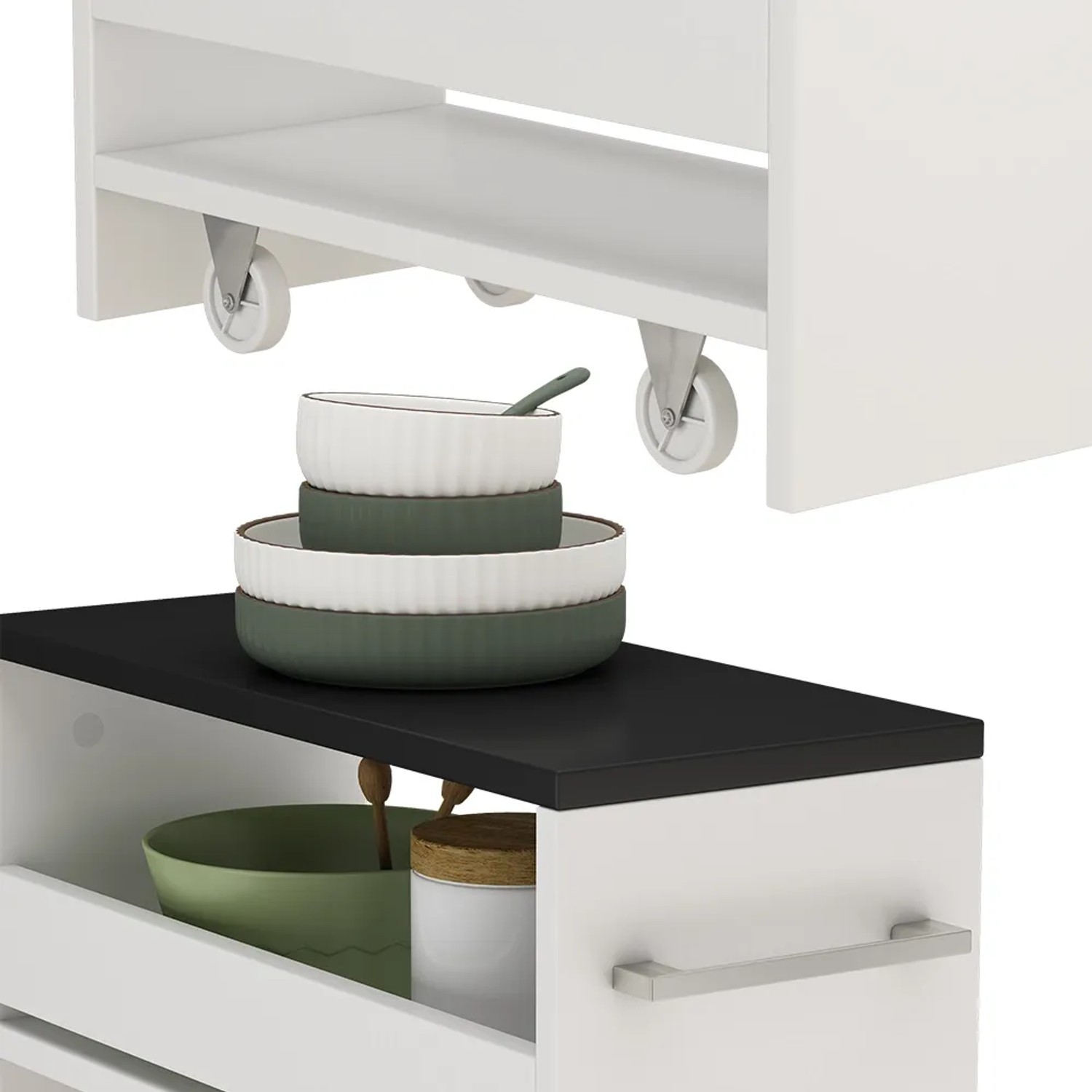 Vicco Rollregal Rivo, weiß/anthrazit, 20x85 cm, Küchenschrank mit Rollen und Stauraum.