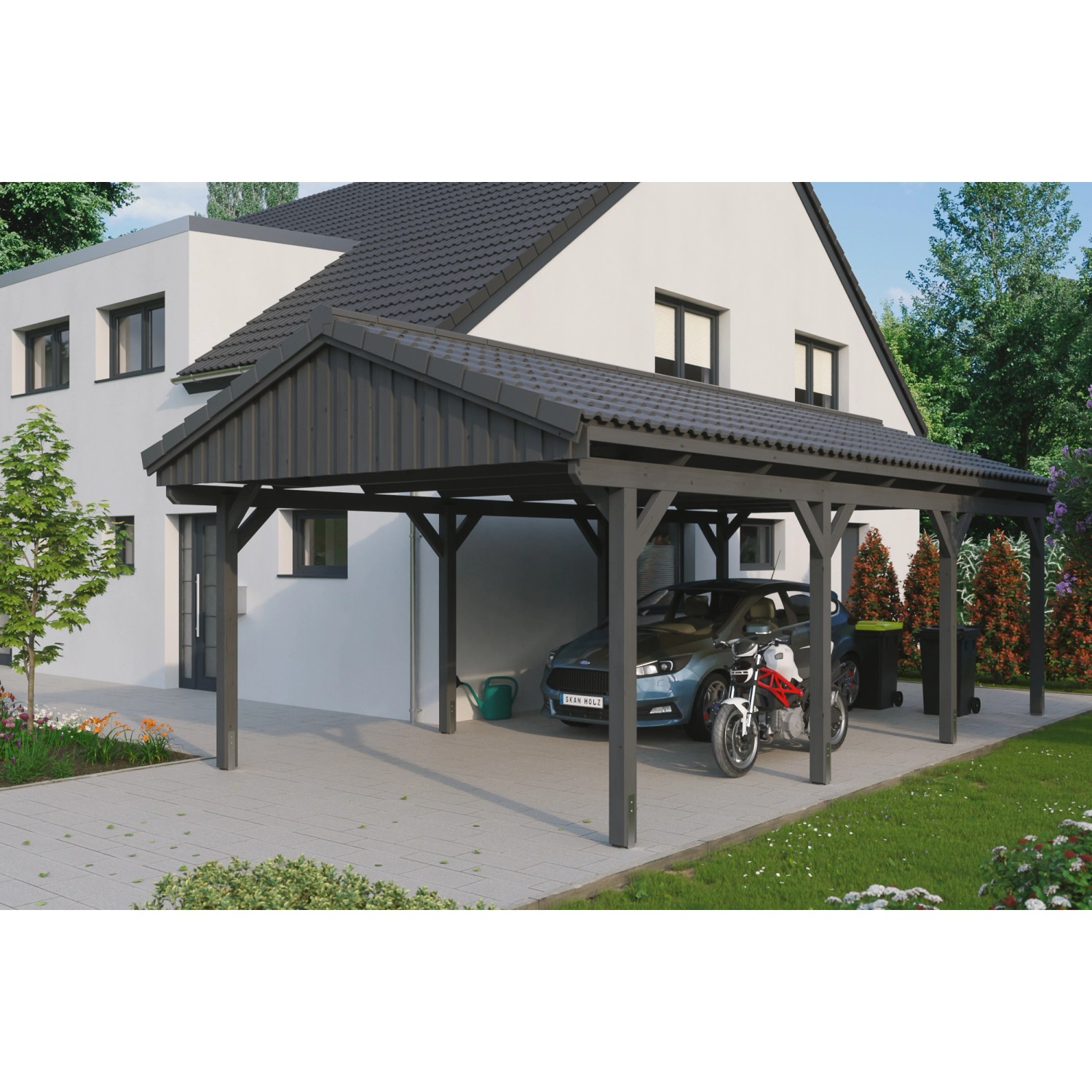 Skan Holz Carport Fichtelberg 423 cm x 808 cm Dachlattung Schiefergrau