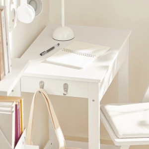 Weißer SoBuy Schreibtisch FWT43-W mit Schublade und Haken, ideal für kleine Räume.
