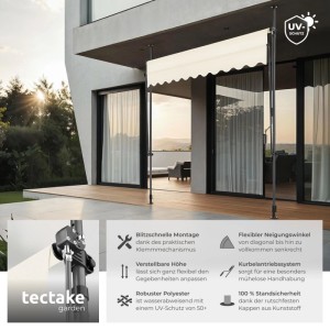 Tectake Klemmmarkise  Mit Handkurbel Uv Beständig 250 x 180 cm 180 x 250 x 304 cm Beige