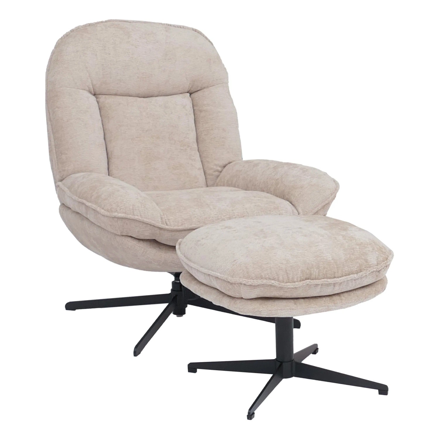 MCW Relaxsessel mit Hocker P32 Drehbar Metall Stoff/Textil Chenille Creme