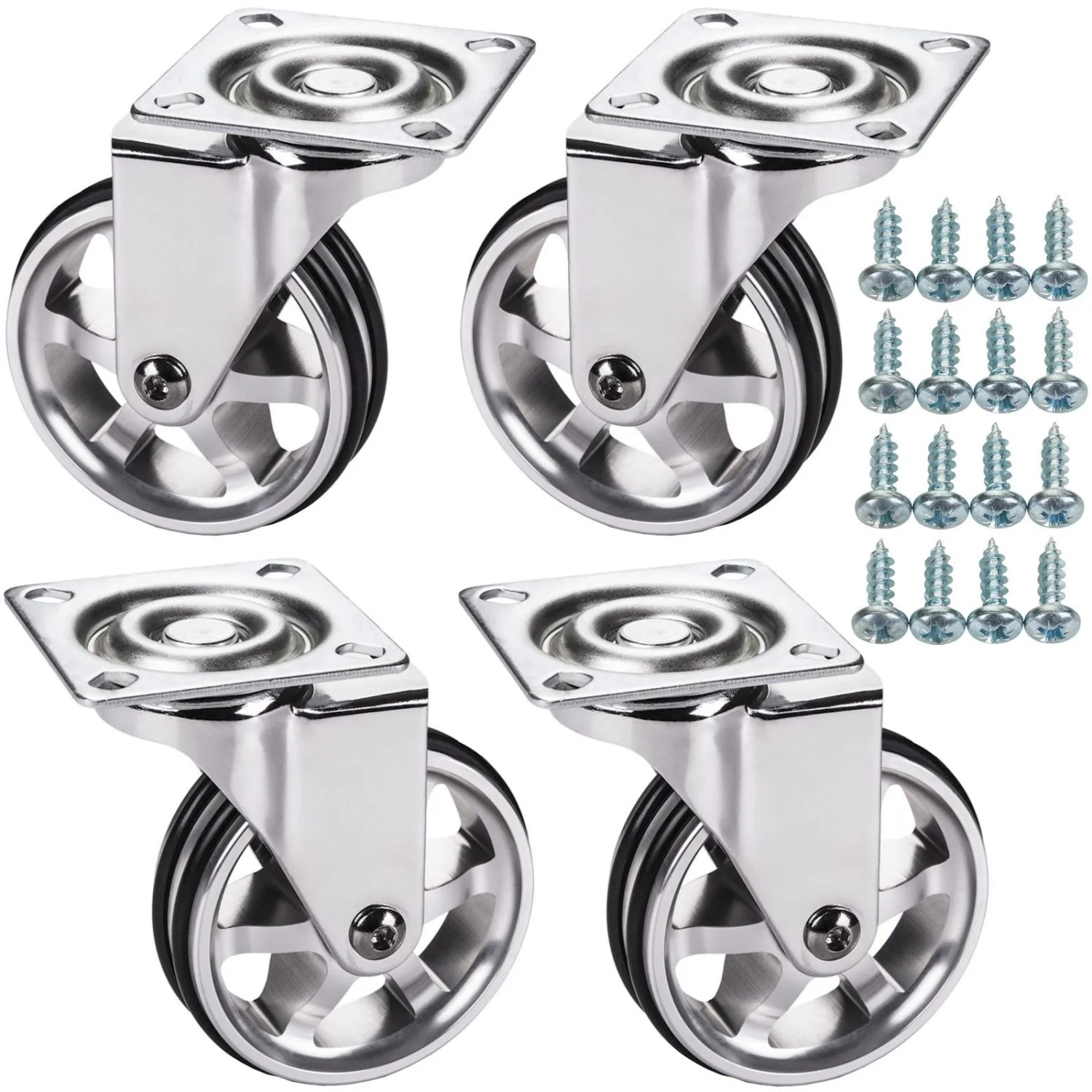 SOTECH 4 Stück Möbelrolle BOBBY Ø75 mm Aluminiumrad Ohne Bremse inkl. Schraubenset
