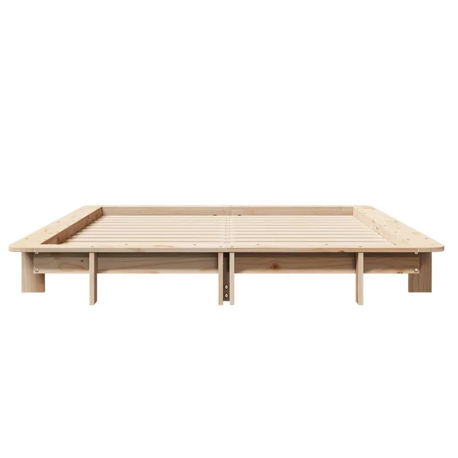 Helles Massivholzbett 120x190 cm aus Kiefernholz mit Lattenrost. Modernes, niedriges Bettgestell.