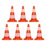 Set aus 7 orange-weißen Verkehrskegeln (47cm) mit reflektierenden Streifen für Pannenhilfe.