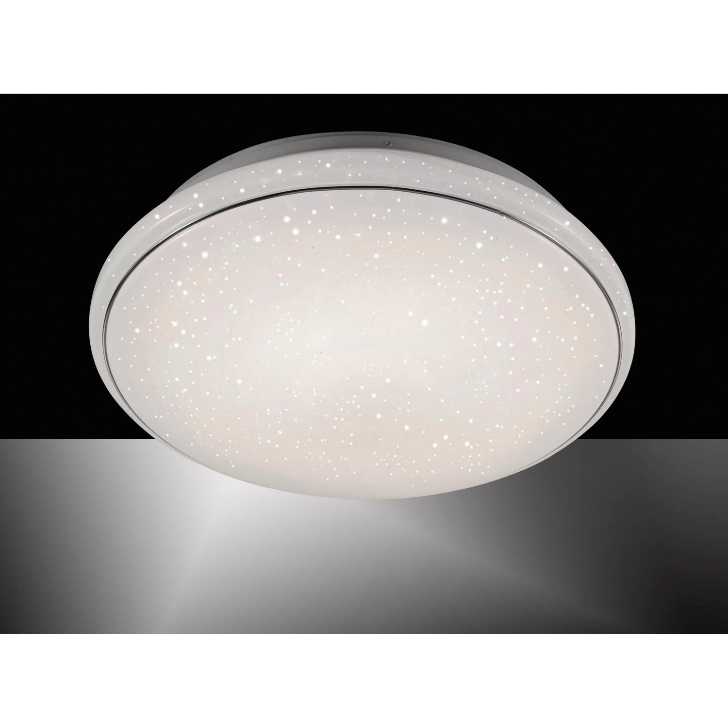 Weiße LED-Deckenleuchte Jupiter Ø 44cm mit Sternenhimmel-Effekt für stimmungsvolle Beleuchtung.