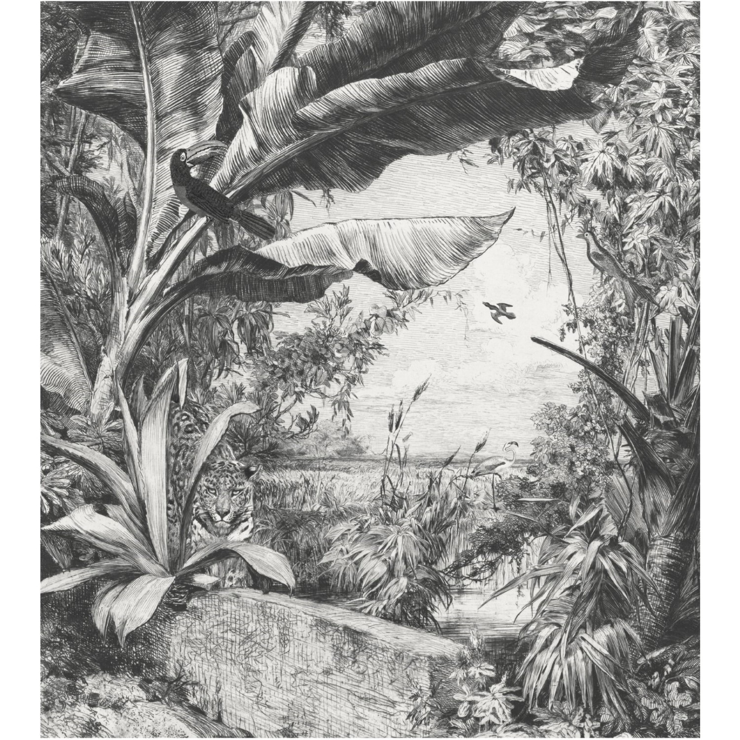 Art for the Home Fototapete Jungle animals in B/W 280 x 250 cm