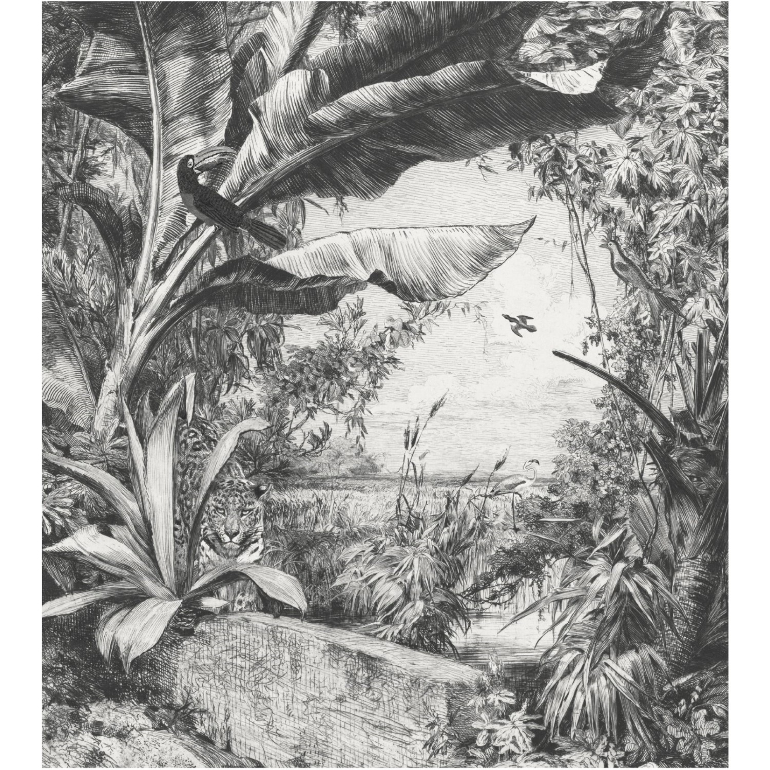 Art for the Home Fototapete Jungle animals in B/W 280 x 250 cm günstig online kaufen