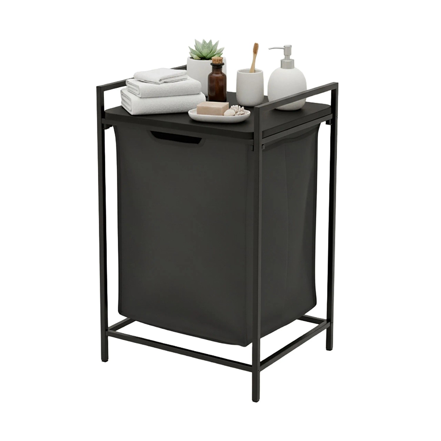 Relaxdays Wäschesammler Metall Schwarz mit Ablage 72 cm x 50 cm x 33 cm 3,7 kg