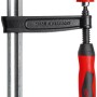 Bessey Temperguss-Schraubzwinge TPN-BE-2K 80/120, Spannwerkzeug mit rotem Griff und Schutzkappen.