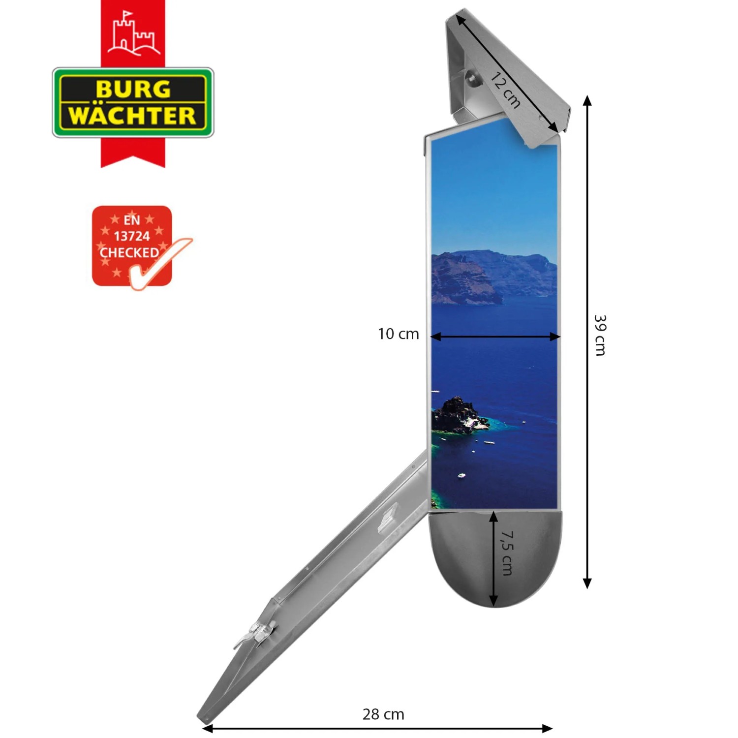 Banjado Edelstahl Briefkasten mit Zeitungsfach, Motiv Griechenland, Maße: 38x39x12cm.