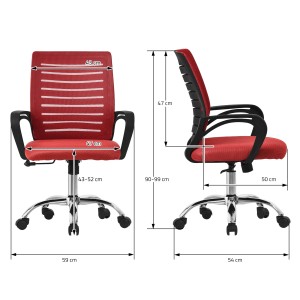 ML-Design Bürostuhl Ergonomisch Rot mit Maßangaben, ideal für komfortables Arbeiten.