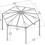Skizze Palram Canopia Monaco Pavillon 4.5 x 3.9 m in Anthrazit mit Maßangaben.