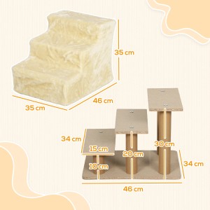 PawHut Haustiertreppe, beige, mit Maßen. Ideal als Hunderampe & Hundetreppe für kleine Hunde.