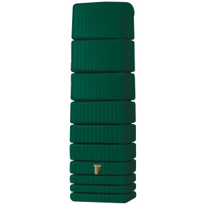 Grüner 4rain Slim Regenwassertank 650 l mit Auslaufhahn und Windsicherung.