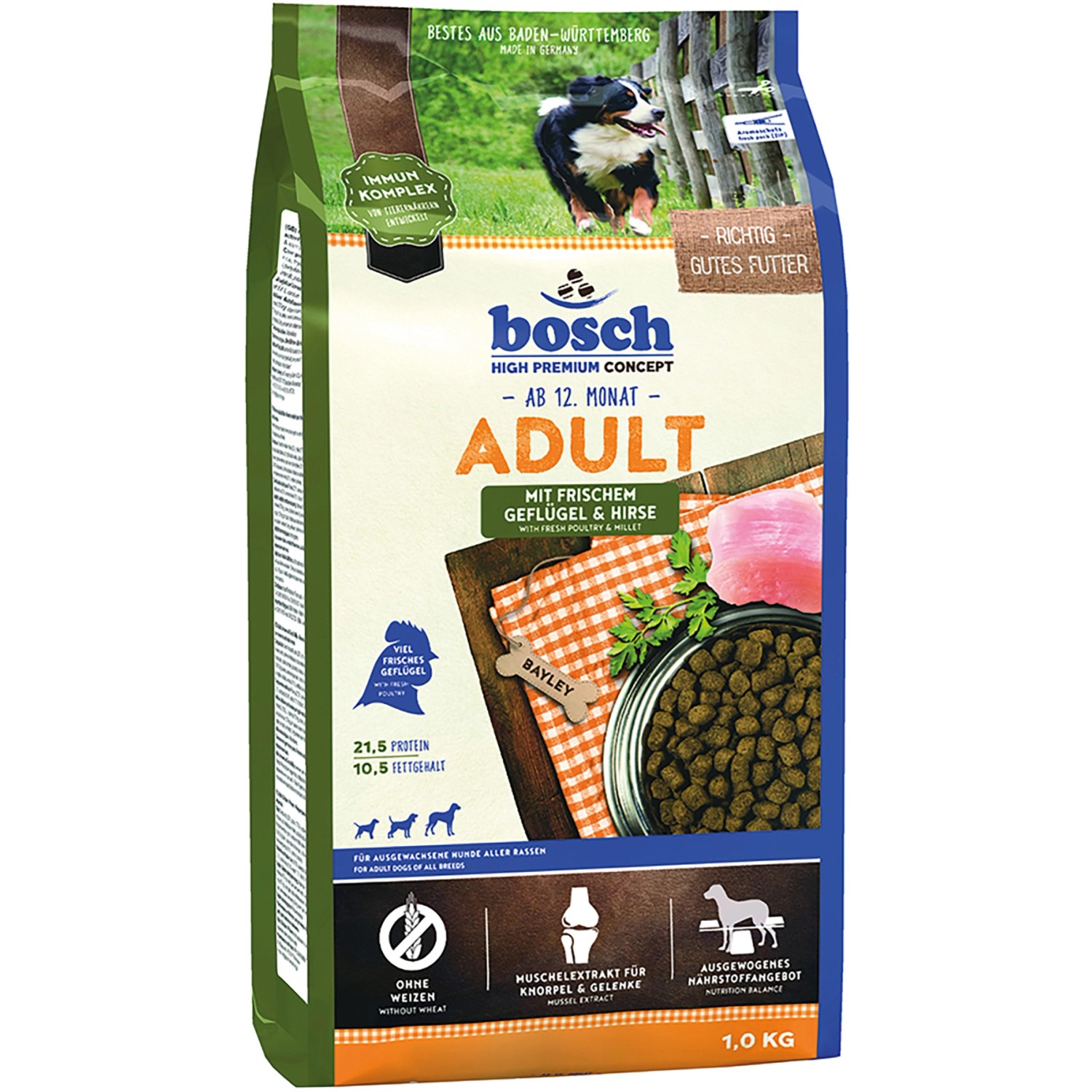 Bosch Pets Hunde-Trockenfutter Adult Geflügel und Hirse 1 kg