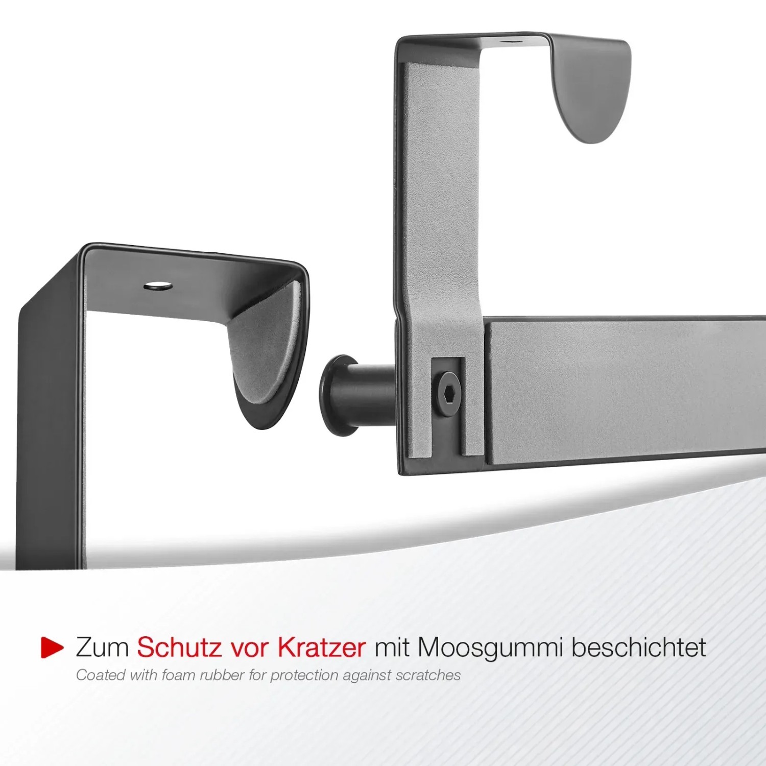 SOTECH Türgarderobe LINEA II, Edelstahl schwarz matt, Detailansicht der Hakenbefestigung.