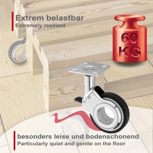 SOTECH Design Möbelrolle BERLIN, Ø60 mm, Chrom poliert, mit Bremse. Belastbar bis 60 kg, leise und bodenschonend.