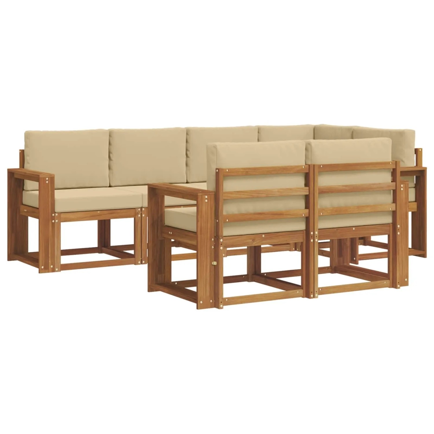 vidaXL Outdoor-Sofagarnitur mit Kissen 7-Tlg Natur und Beige 3366541
