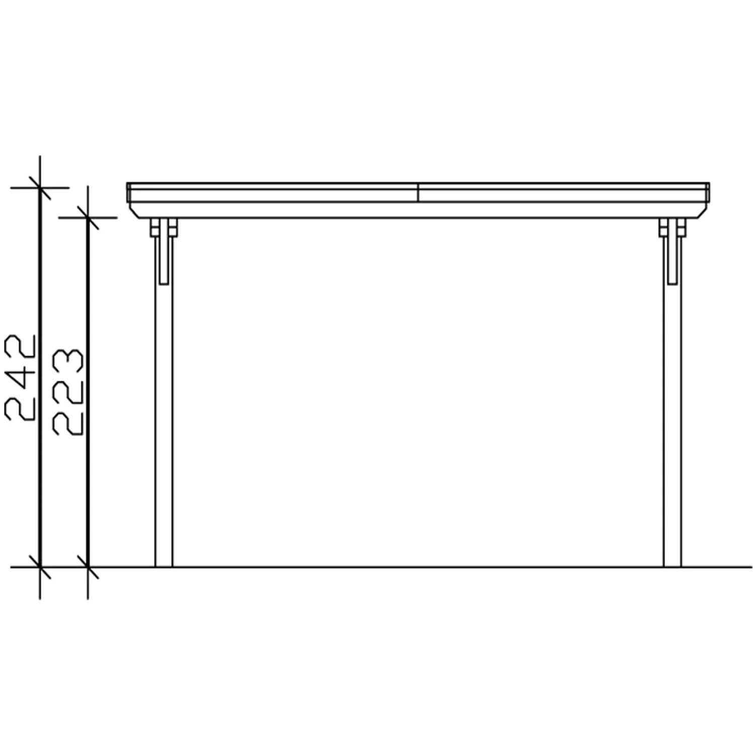 Skizze Skan Holz Einzelcarport Leimholz Weiß mit Höhenangaben.