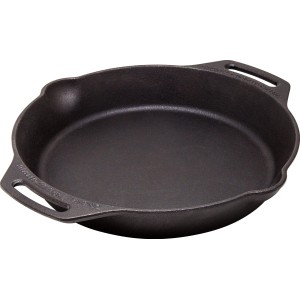 Schwarze Petromax Feuerpfanne FP30H-T aus Gusseisen mit zwei Henkeln, Durchmesser 30 cm.
