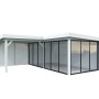 Palmako Pavillon Lenna Set 414, 588x588 cm, weiß lackiert, mit Schiebetüren und Sichtschutzzaun.