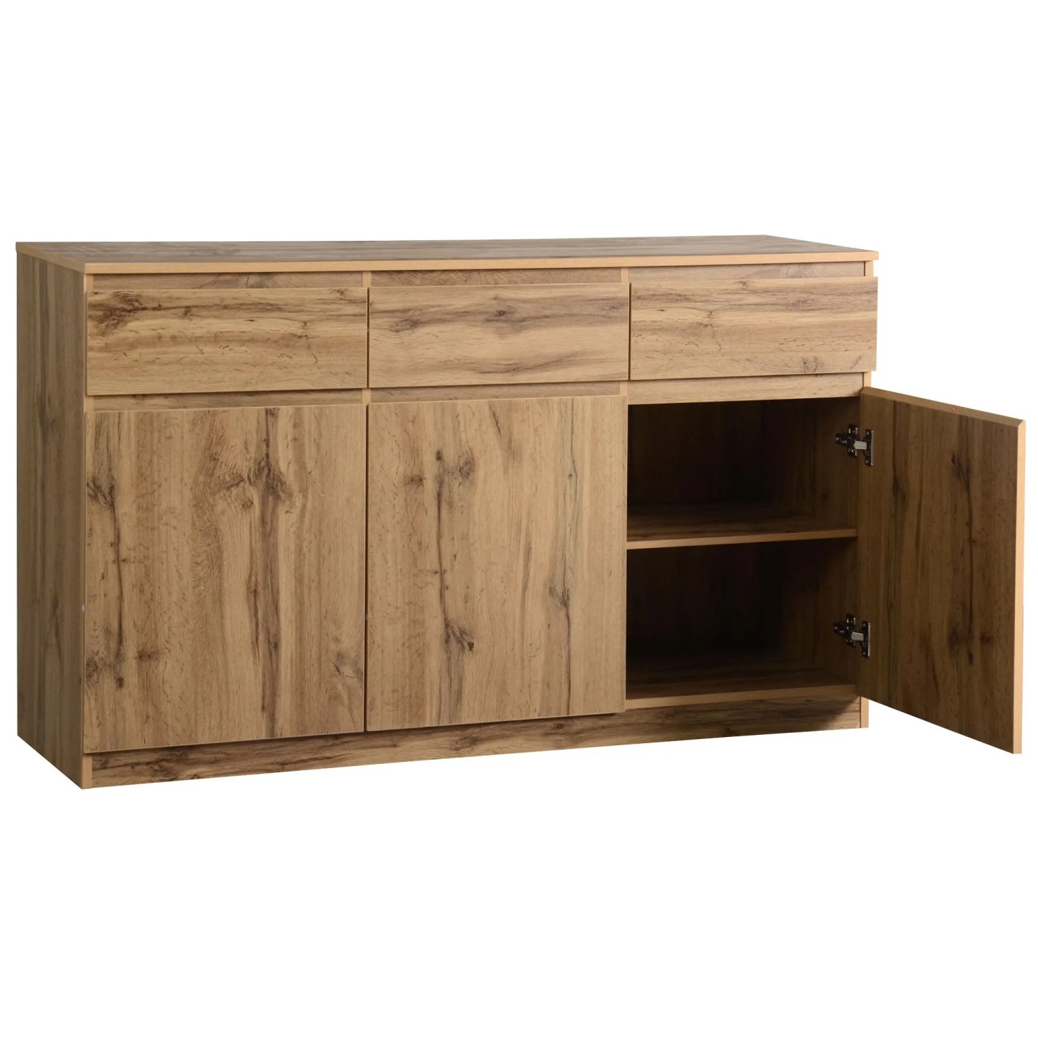 okwish Anrichte mit 3 Türen 3 Schubladen Küche 135x40x81cm Natur