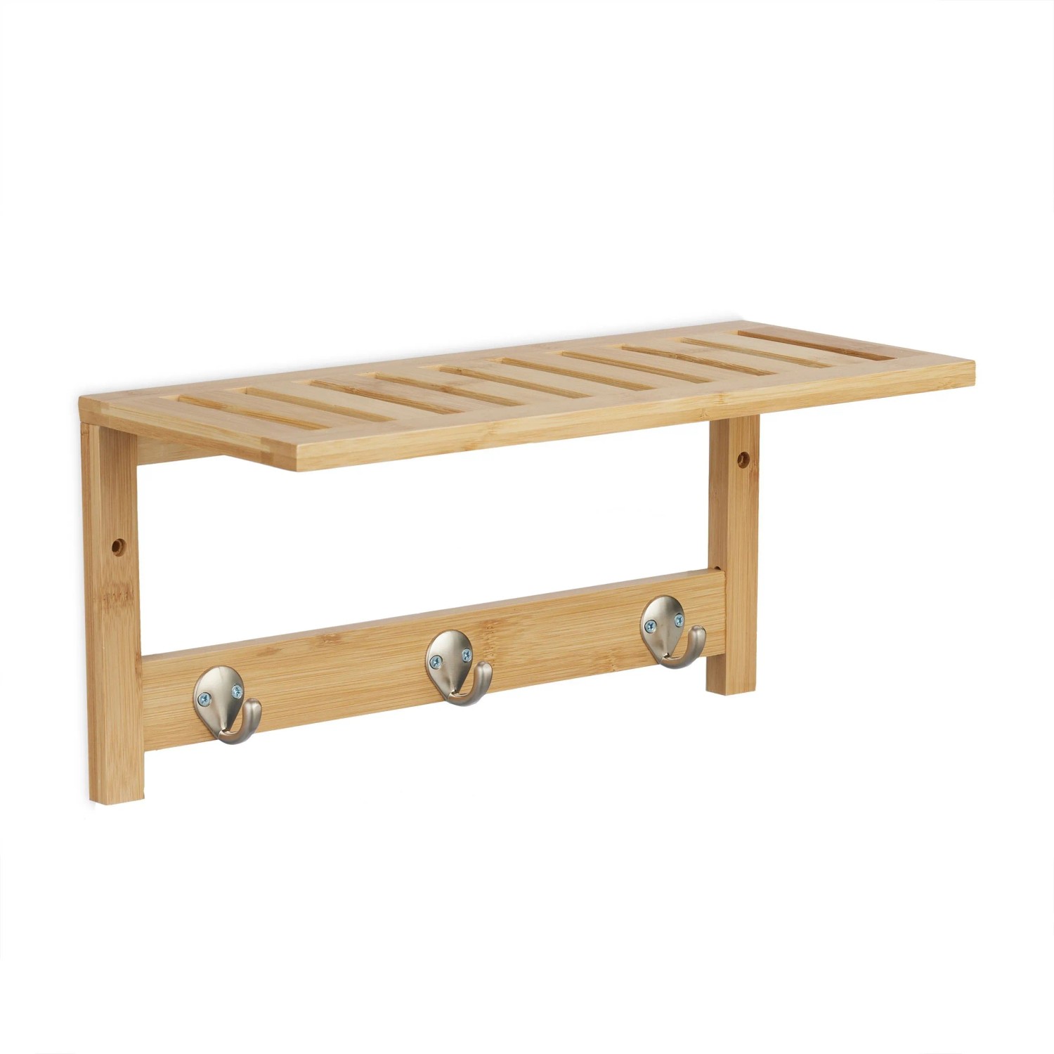 Relaxdays Wandregal Bambus Natur mit Hakenleiste 18 cm x 37,5 cm x 16 cm 0,6 kg