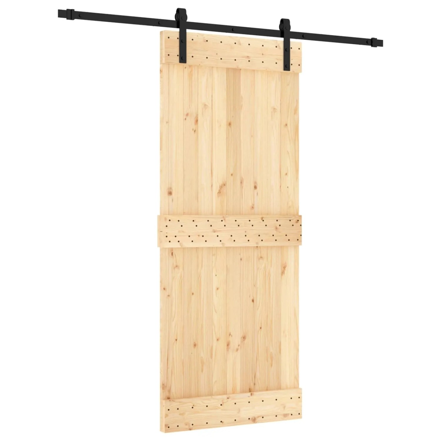 vidaXL Schiebetür Natur und Schwarz 85 x 210 cm Massivkiefer 3444913